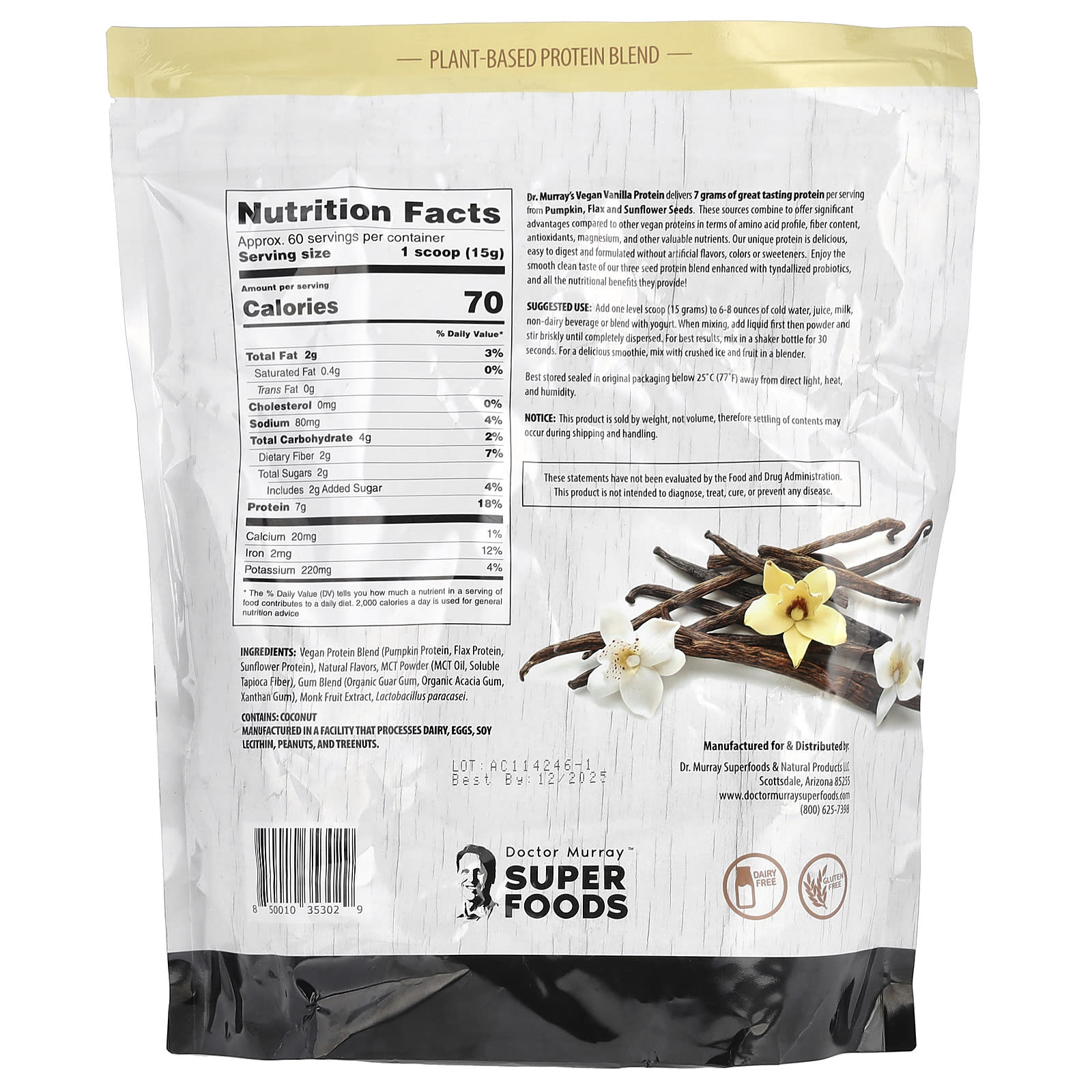 Dr. Murray's 3 Seed Protein Powder - Vegan, Keto Friendly, Soy Free, 2 lb - Image 2