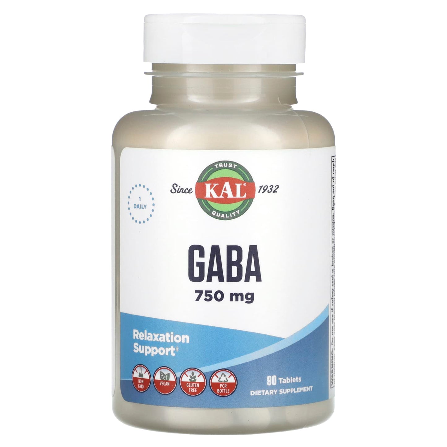 KAL GABA Supplement - 750mg, 90 Tablets for Relaxation Support - Image 1
