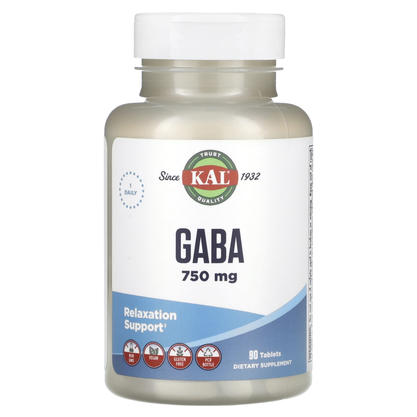 KAL GABA Supplement - 750mg, 90 Tablets for Relaxation Support - Image 1