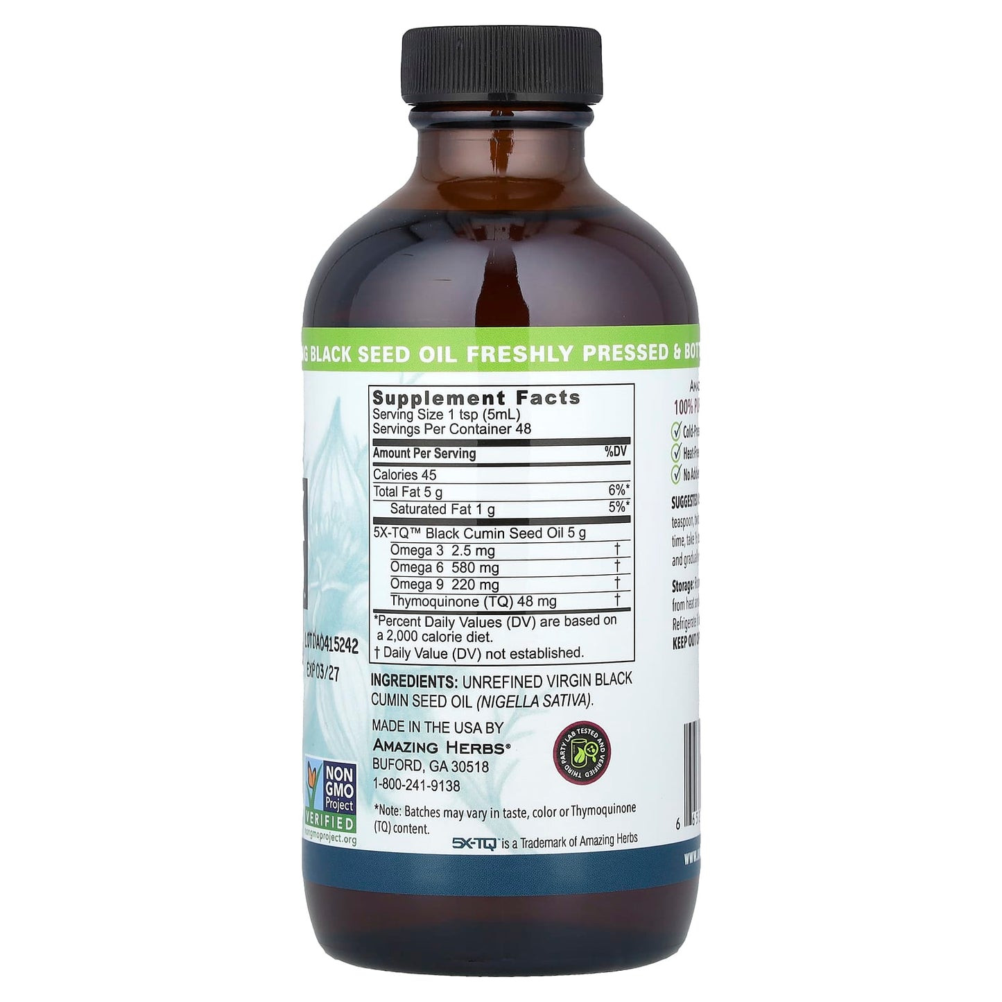 Black Seed Oil by Amazing Herbs - 100% Pure Cold-Pressed, Non-GMO - Image 2
