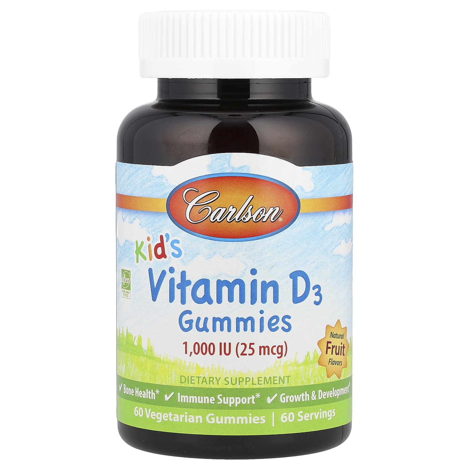 Carlson Kid's Vitamin D3 Gummies, Natural Fruit Flavor, 60 Vegetarian Gummies - Image 1