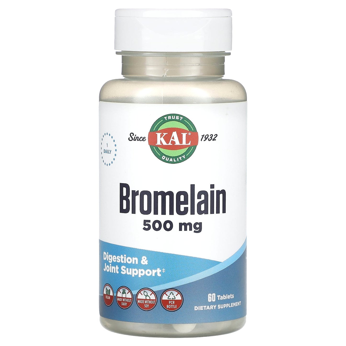 KAL Bromelain Supplement for Digestion and Joint Health, 500 mg, 60 Tablets - Image 1