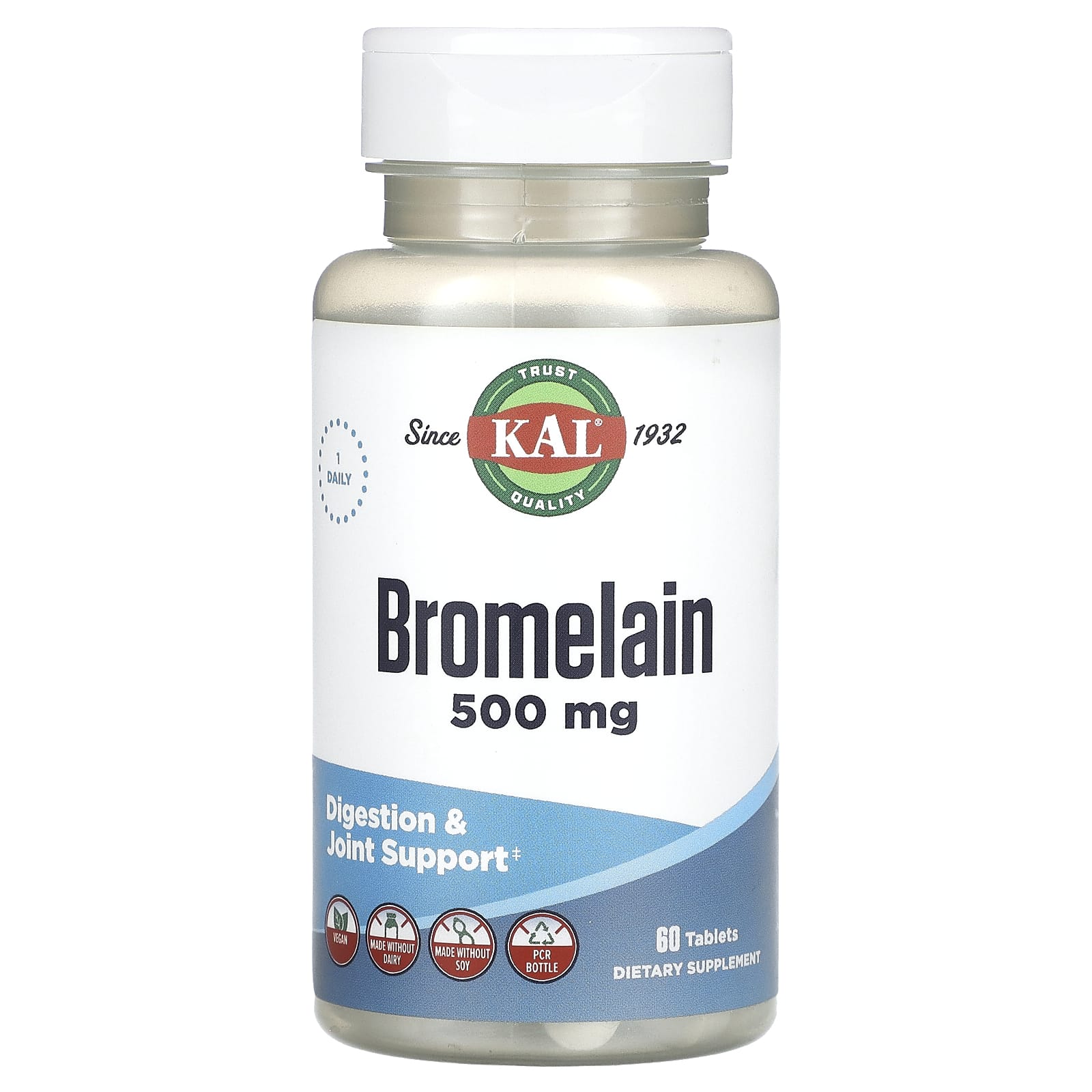 KAL Bromelain Supplement for Digestion and Joint Health, 500 mg, 60 Tablets - Image 1