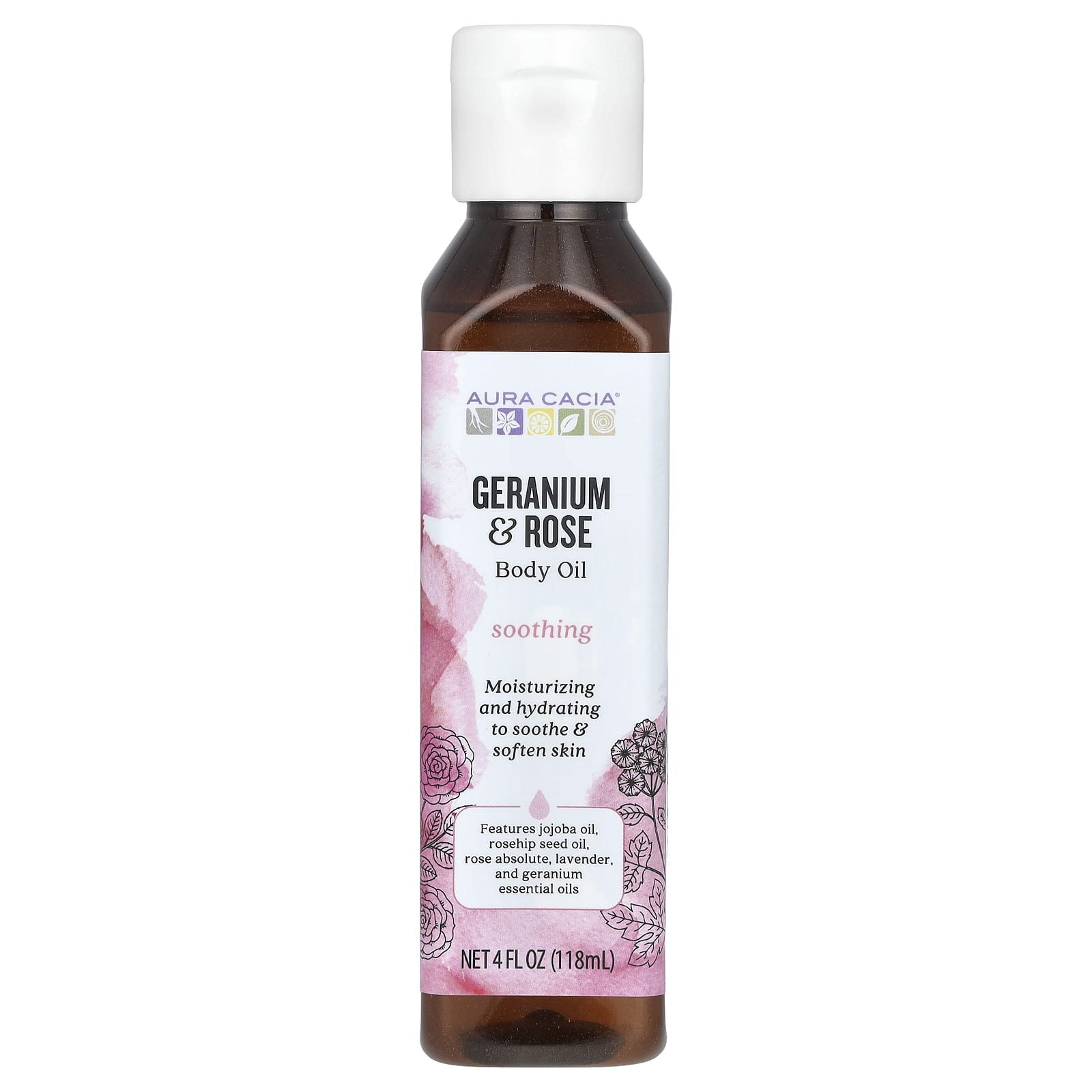 Aura Cacia Geranium & Rose Body Oil - 4 fl oz (118 ml) - Image 1