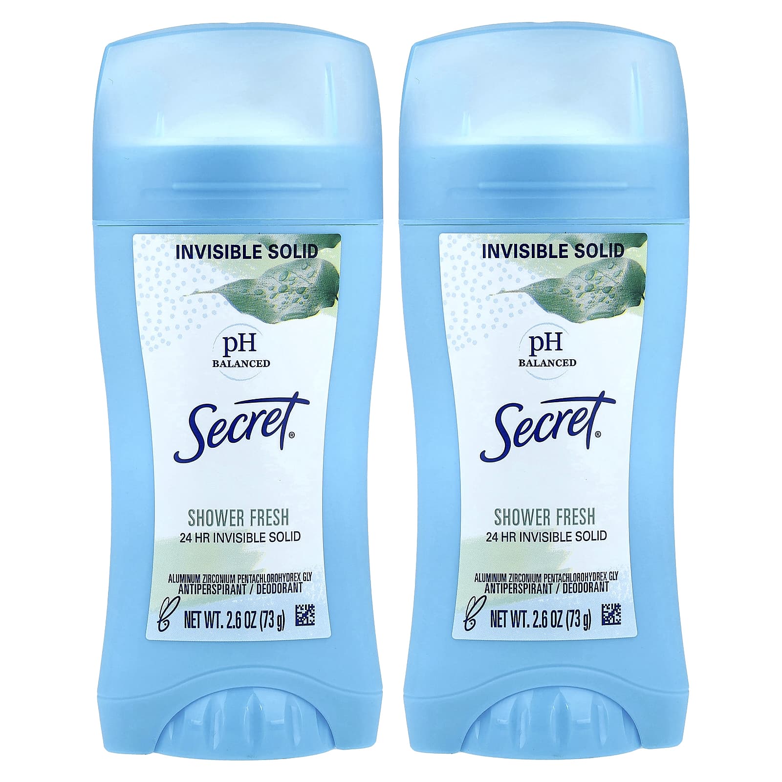 Secret, pH Balanced Invisible Solid, Antiperspirant/Deodorant, Shower Fresh, 2 Pack, 2.6 oz (73 g) Each - Image 1
