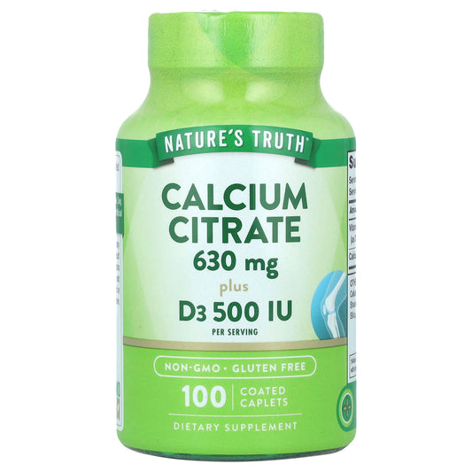 Nature's Truth, Calcium Citrate Plus D3, 100 Coated Caplets - Image 1
