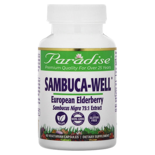 Paradise Herbs, Sambuca-Well, European Elderberry, 250 mg, 60 Vegetarian Capsules - Image 1