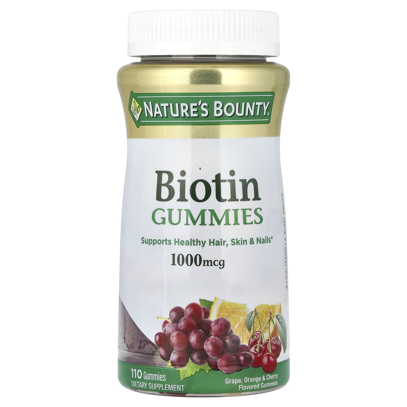 Nature's Bounty, Biotin Gummies, Grape, Orange & Cherry, 1,000 mcg, 110 Gummies
