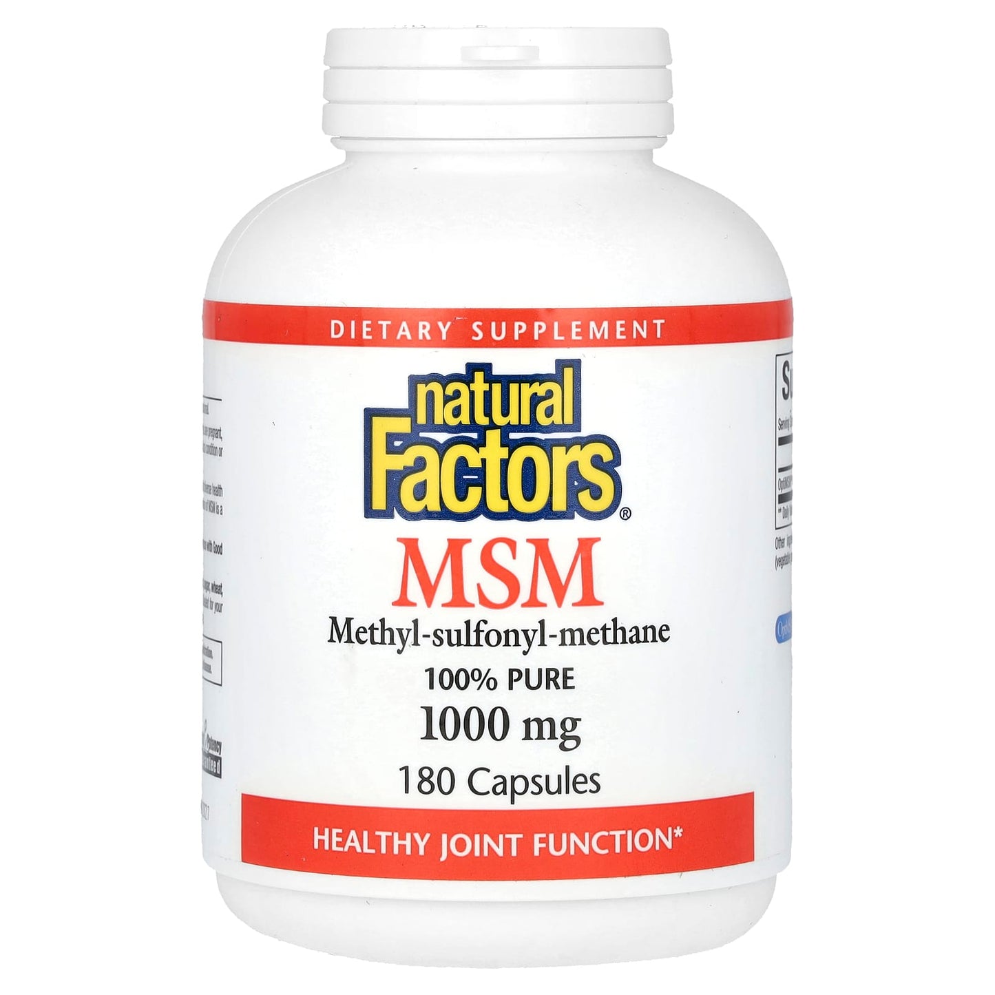 Natural Factors, MSM, Methyl-Sulfonyl-Methane, 1,000 mg, 180 Capsules - Image 1