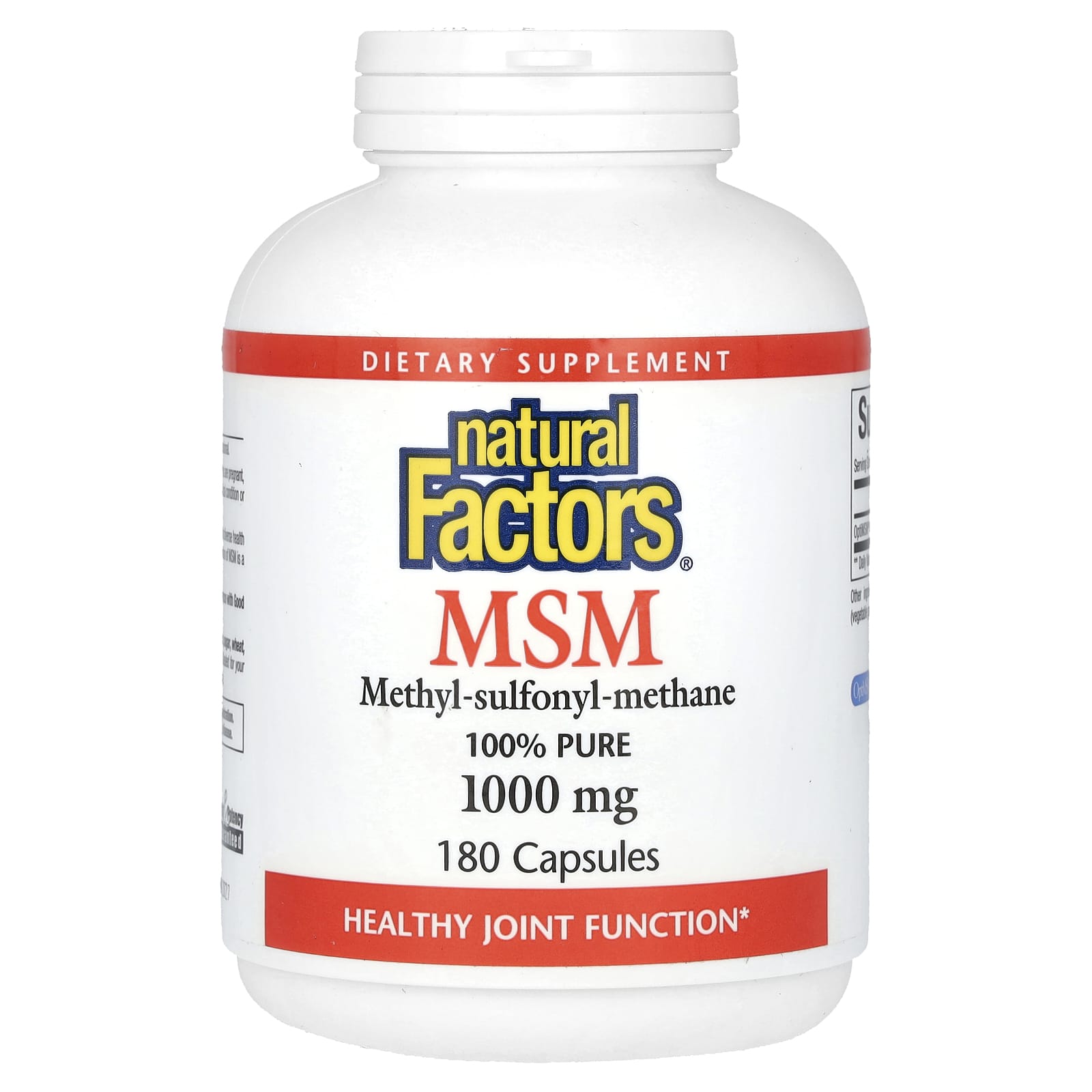 Natural Factors, MSM, Methyl-Sulfonyl-Methane, 1,000 mg, 180 Capsules - Image 1
