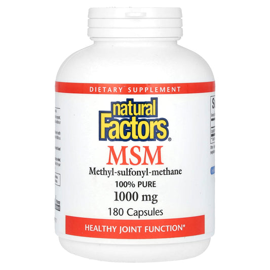 Natural Factors, MSM, Methyl-Sulfonyl-Methane, 1,000 mg, 180 Capsules - Image 1