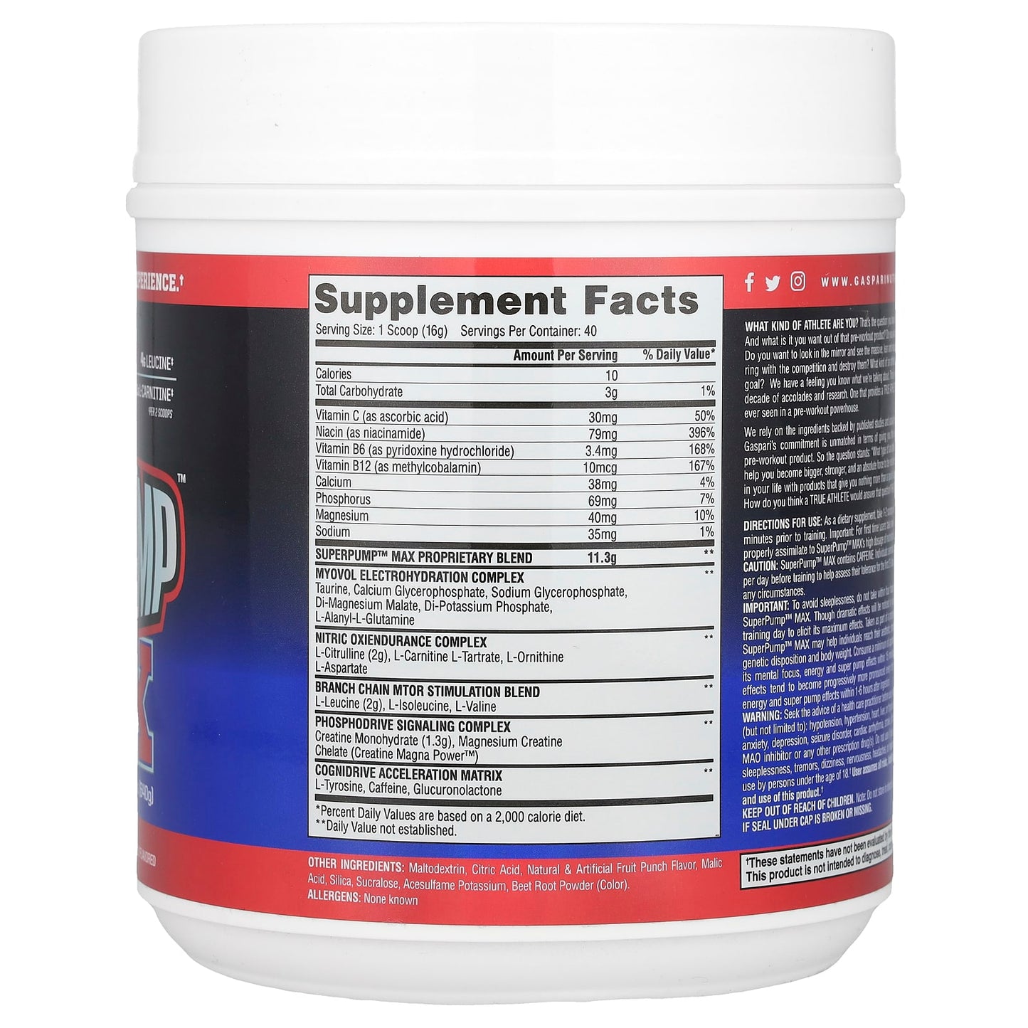 Gaspari Nutrition SuperPump Max Fruit Punch Pre-Workout Supplement - Image 2