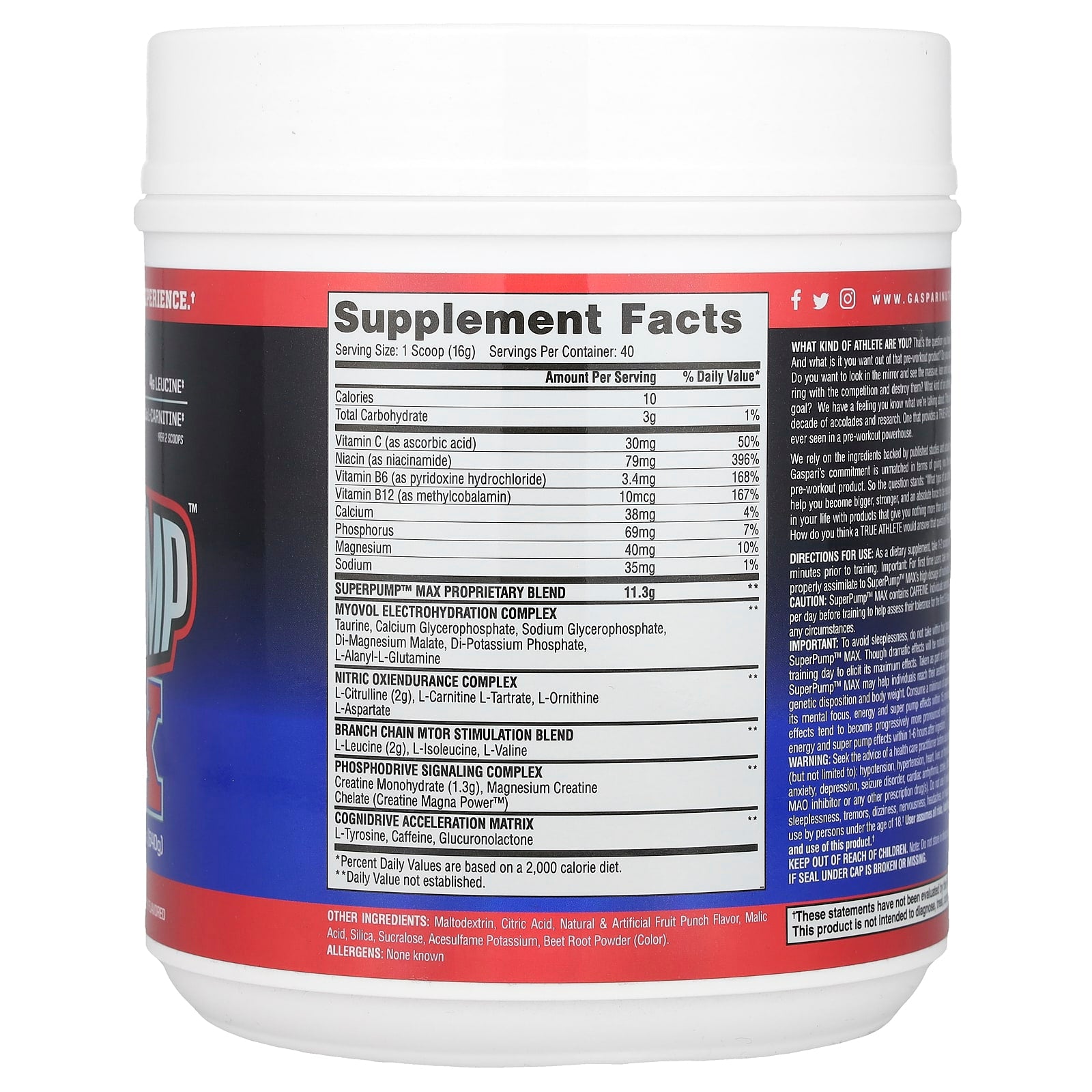 Gaspari Nutrition SuperPump Max Fruit Punch Pre-Workout Supplement - Image 2
