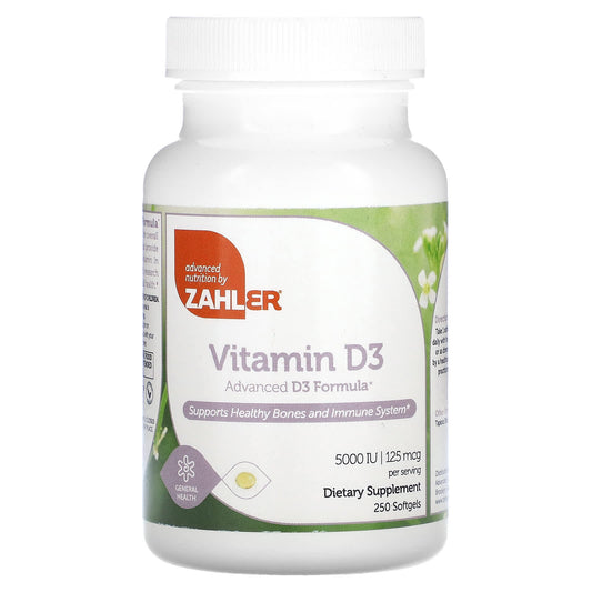 Zahler, Vitamin D3, Advanced D3 Formula, 125 mcg (5,000 IU), 250 Softgels - Image 1
