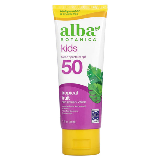 Alba Botanica Kids SPF 50 Sunscreen Lotion - Tropical Fruit, Cruelty-Free - Image 1