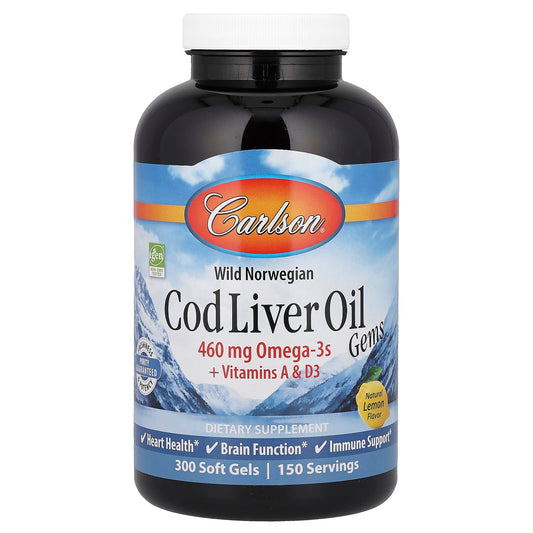 Wild Norwegian Cod Liver Oil Gems by Carlson, Natural, Gluten-Free - Image 1