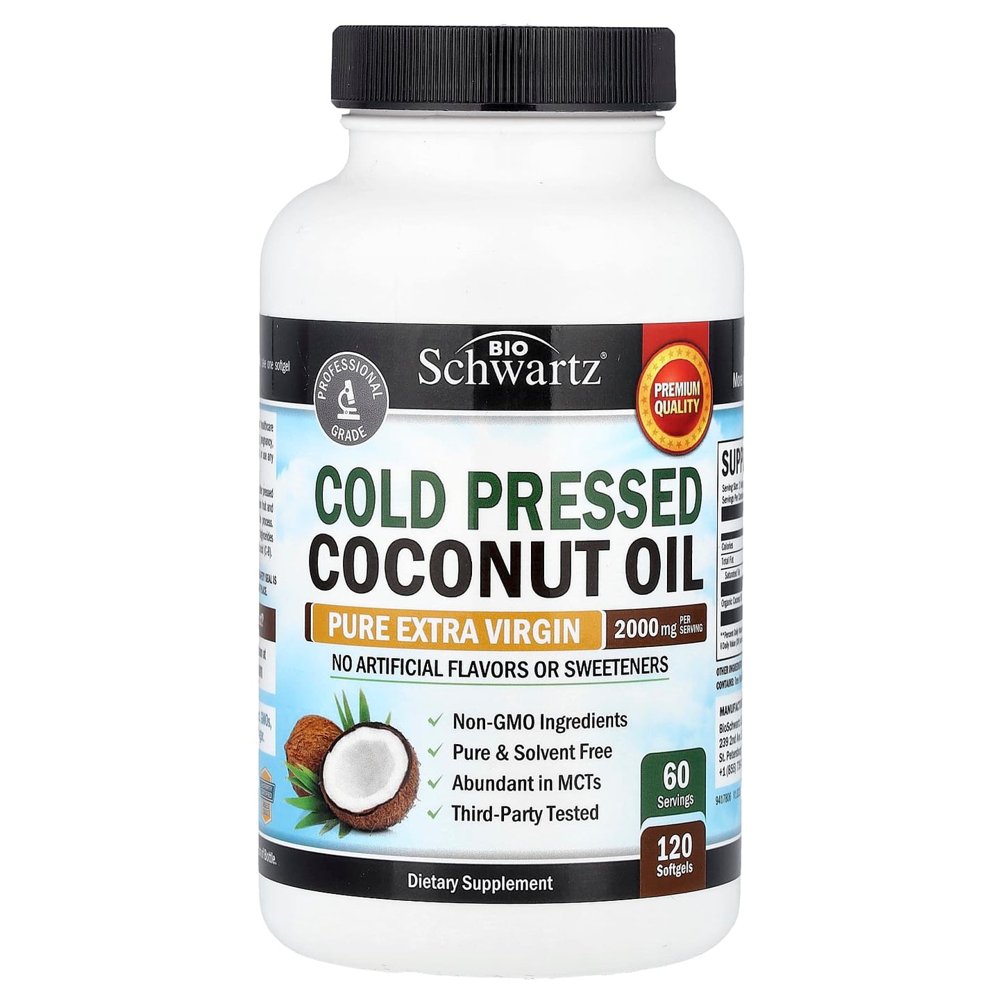 BioSchwartz, Cold Pressed Coconut Oil, Pure Extra Virgin, 120 Softgels (1,000 mg per Softgel)