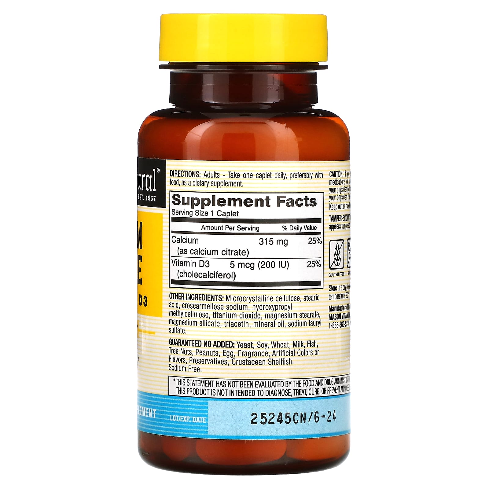 Mason Natural, Calcium Citrate Plus Vitamin D3, 60 Caplets - Image 2