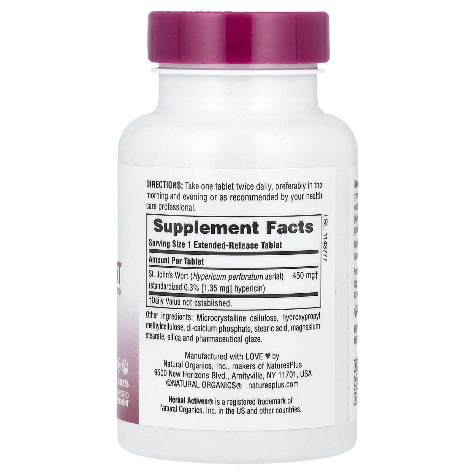 NaturesPlus, Herbal Actives, St. John's Wort, 450 mg, 60 Tablets - Image 2