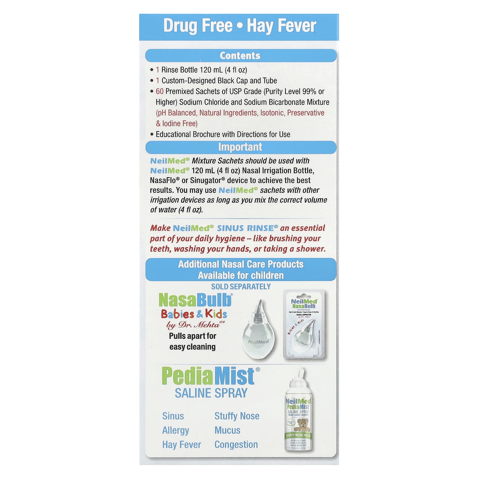 NeilMed, Kids, Sinus Rinse®, Ages 2+, 1 Squeeze Bottle, 60 Premixed Packets