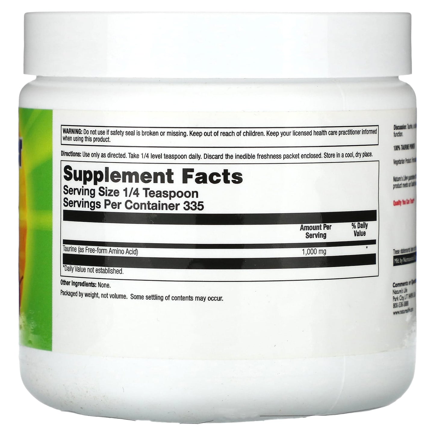 Nature's Life, Taurine Powder, Unflavored, 335 g - Image 2