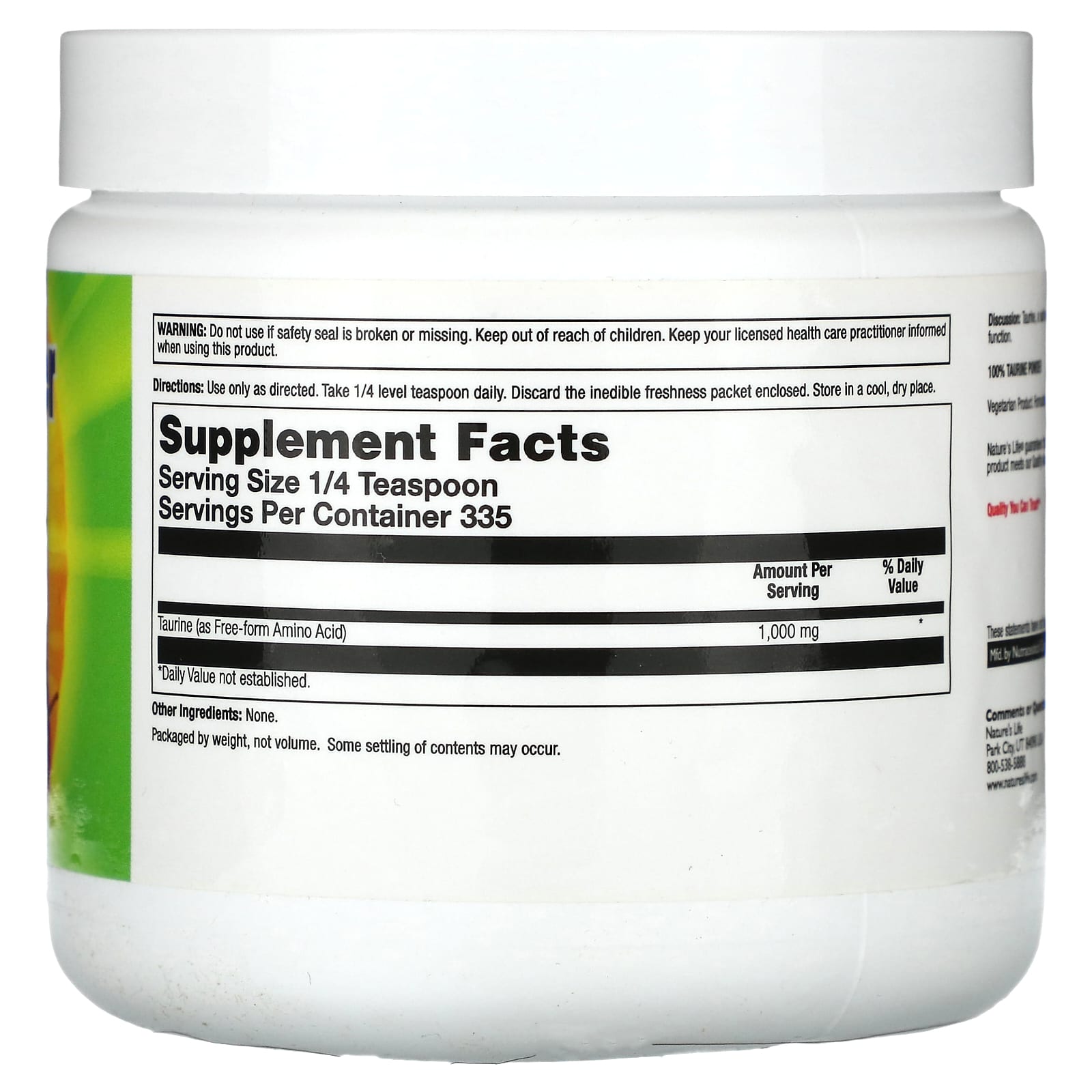 Nature's Life, Taurine Powder, Unflavored, 335 g - Image 2