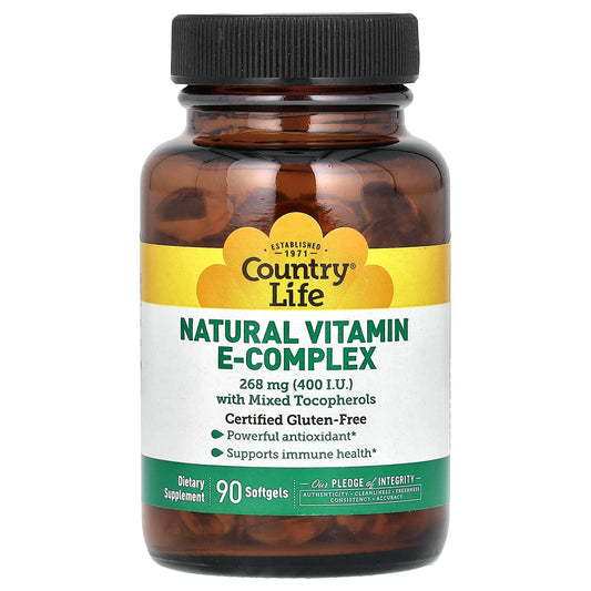 Country Life Natural Vitamin E-Complex with Mixed Tocopherols, 400 IU per Softgel - 90 Count - Image 1