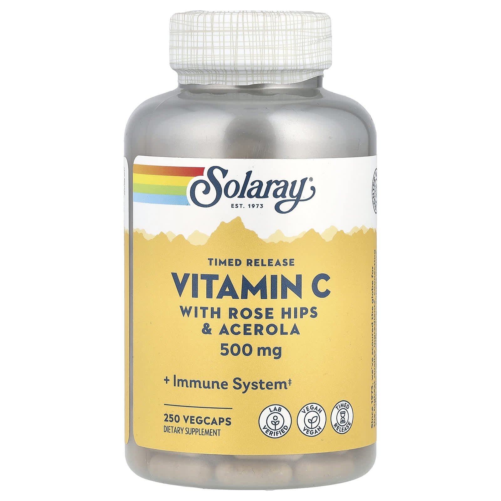 Solaray, Timed Release Vitamin C with Rose Hips & Acerola, 500 mg, 250 VegCaps - Image 1