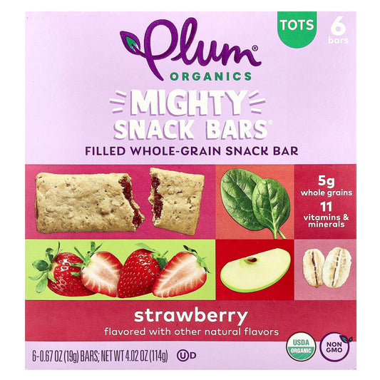 Plum Organics, Mighty Snack Bars®, Tots, Strawberry, 6 Bars, 0.67 oz (19 g) Each - Image 1