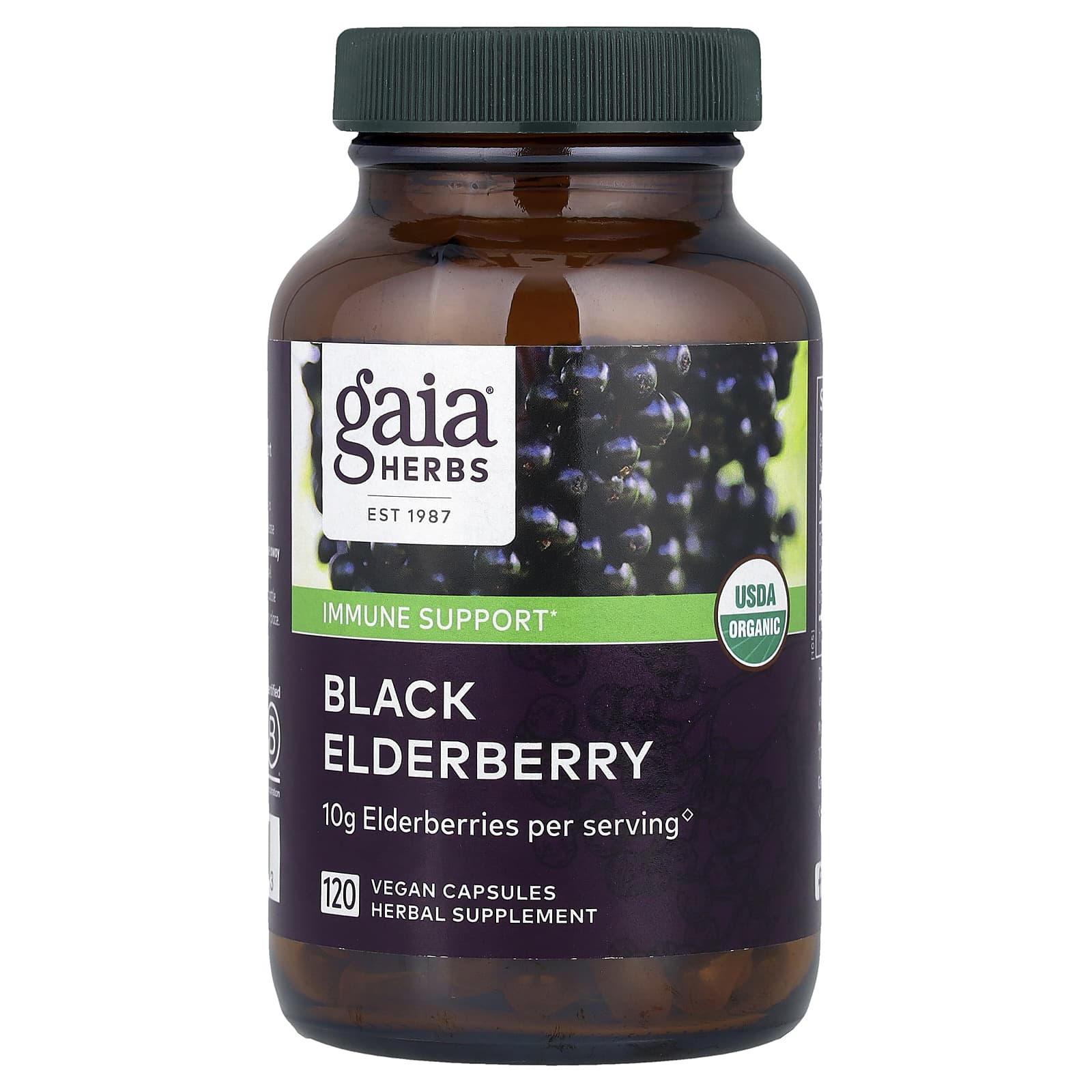 Boost Immune System with USDA Organic Black Elderberry Capsules by Gaia Herbs - Image 1