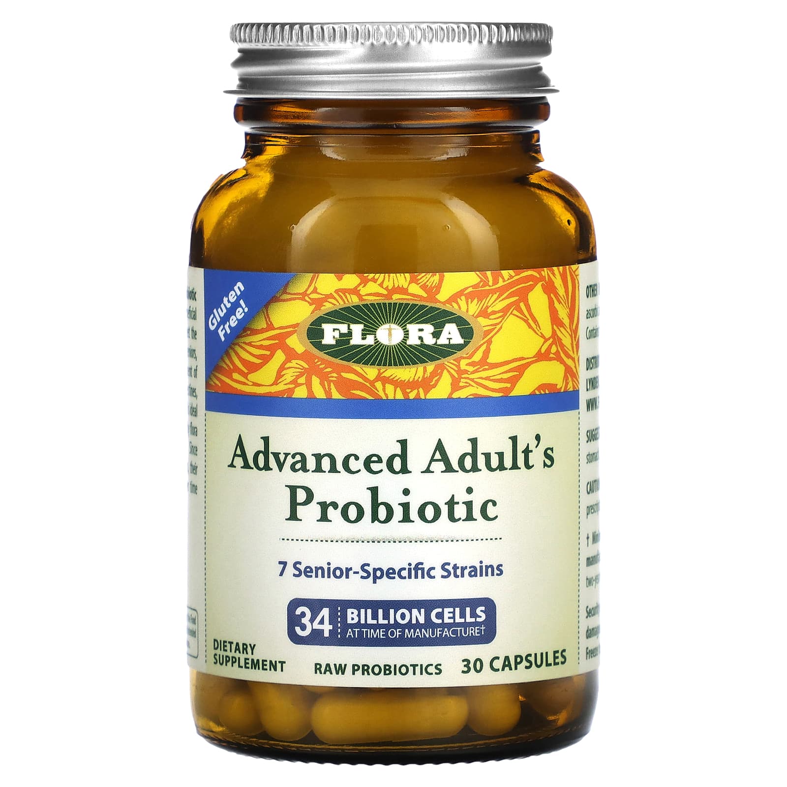 Flora Advanced Probiotics for Seniors, 34B CFU, Gluten Free, 30 Capsules - Image 1