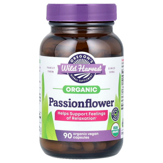 Oregon's Wild Harvest, Organic Passionflower, 90 Organic Vegan Capsules (400 mg per Capsule) - Image 1