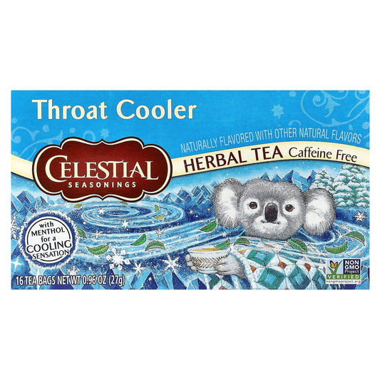Throat Cooler Herbal Tea by Celestial Seasonings, Caffeine Free, 16 Tea Bags - Image 1