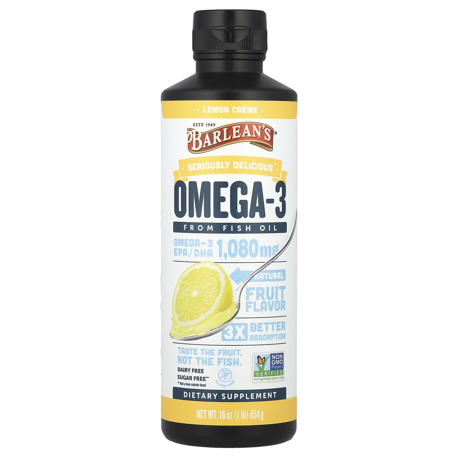 Omega-3 Fish Oil Supplement by Barlean's - Seriously Delicious Lemon Creme - Image 1