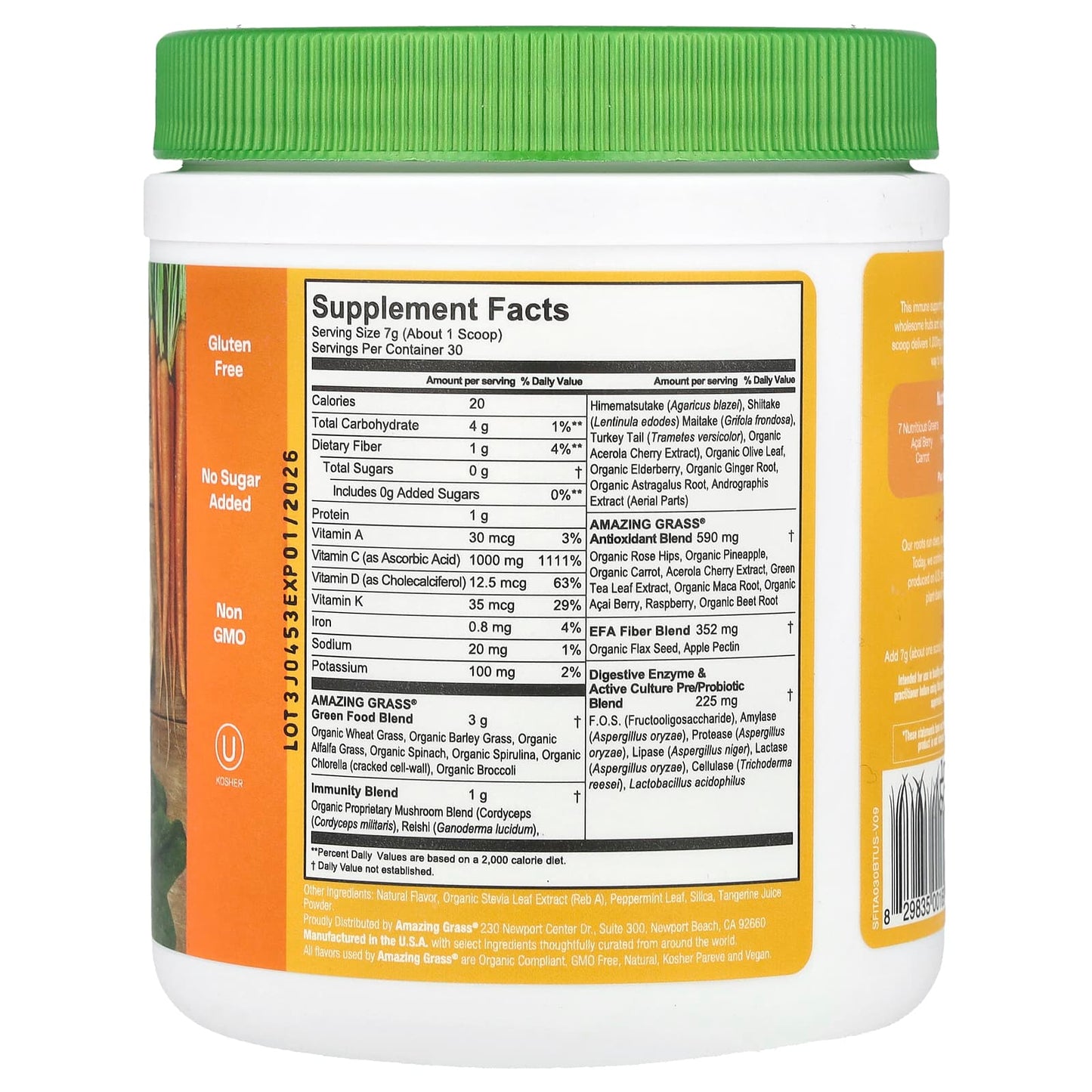 Amazing Grass Green Blend Tangerine Immunity Powder 7.4 oz - Image 2