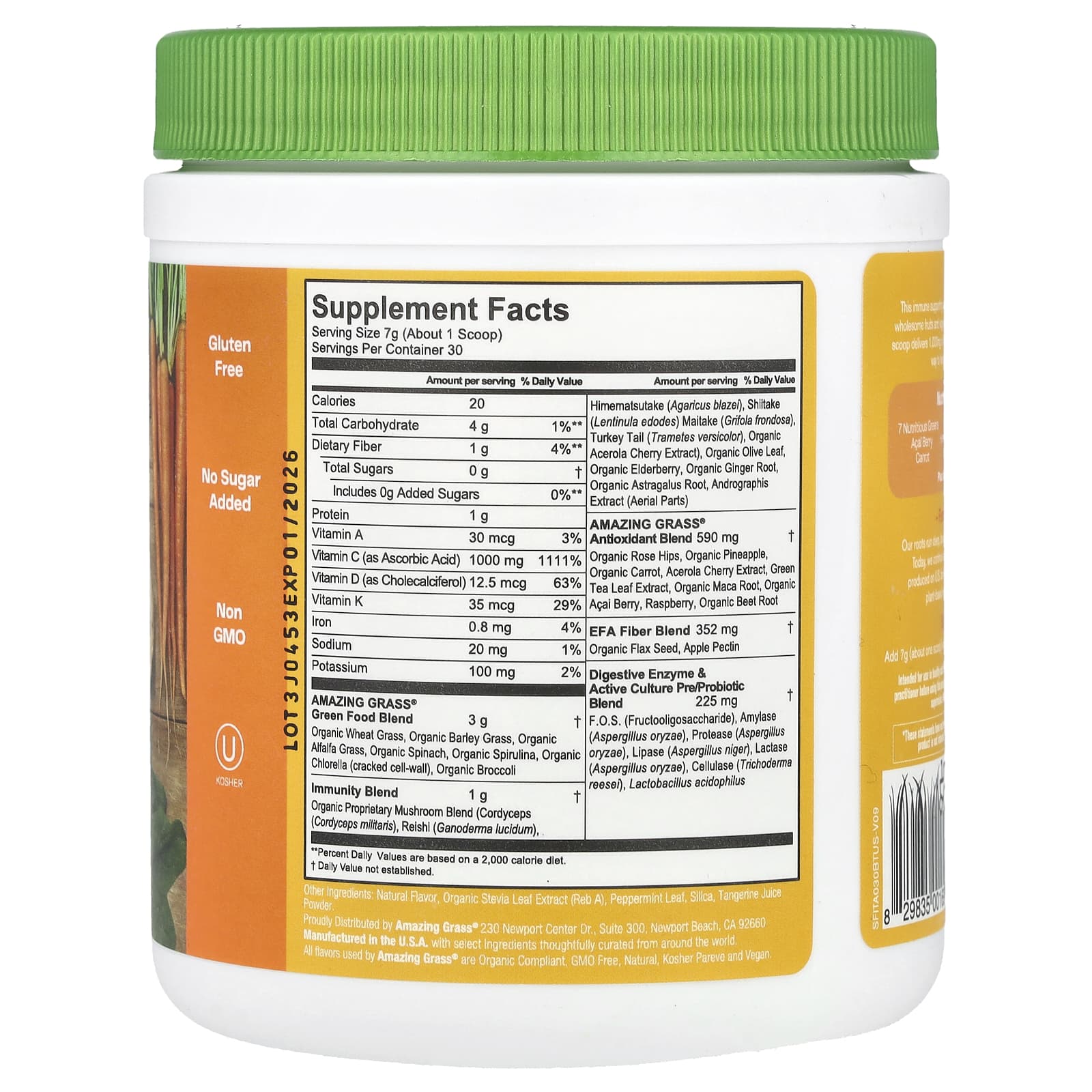 Amazing Grass Green Blend Tangerine Immunity Powder 7.4 oz - Image 2