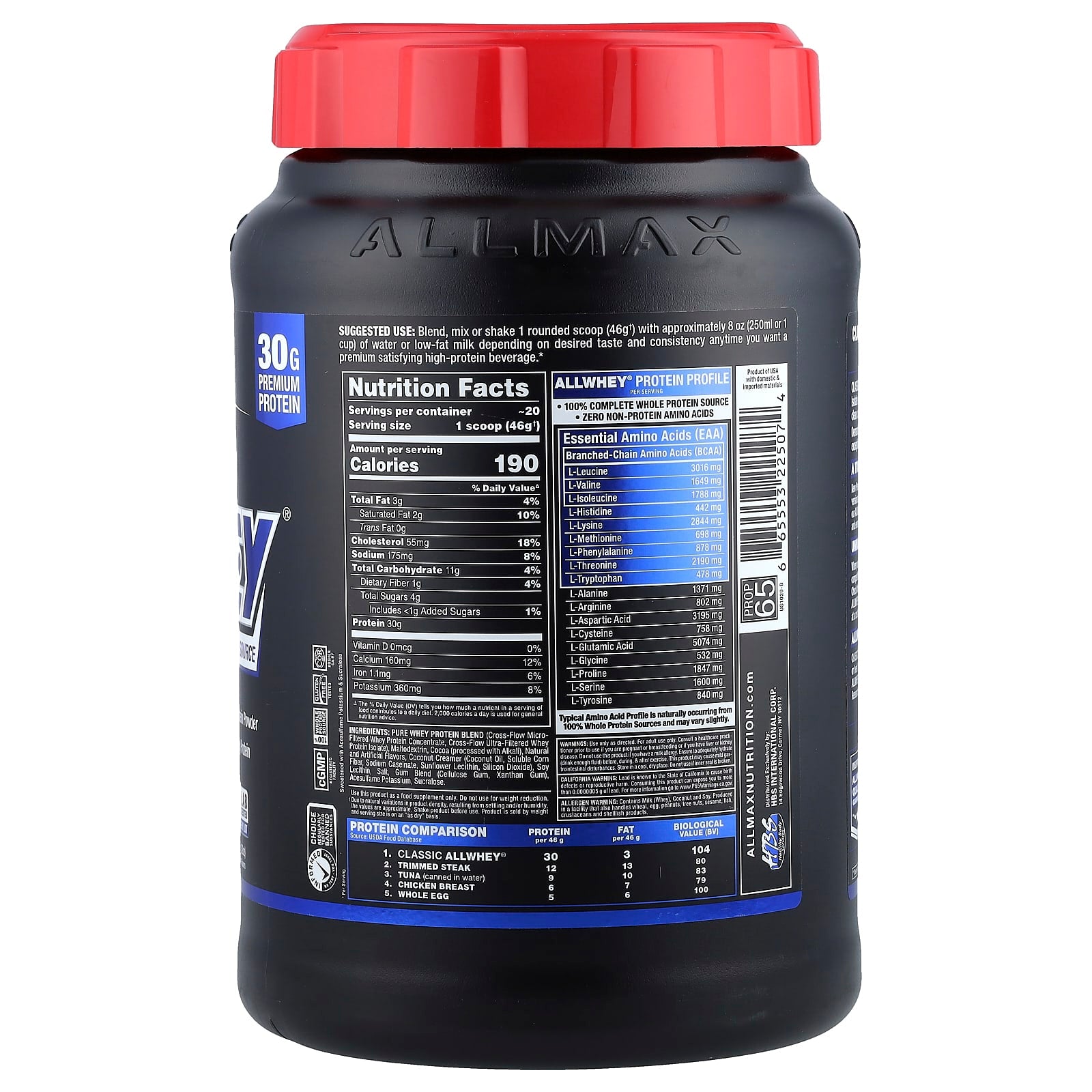ALLMAX Classic AllWhey 100% Whey Protein, Chocolate, 2 lbs - Image 2
