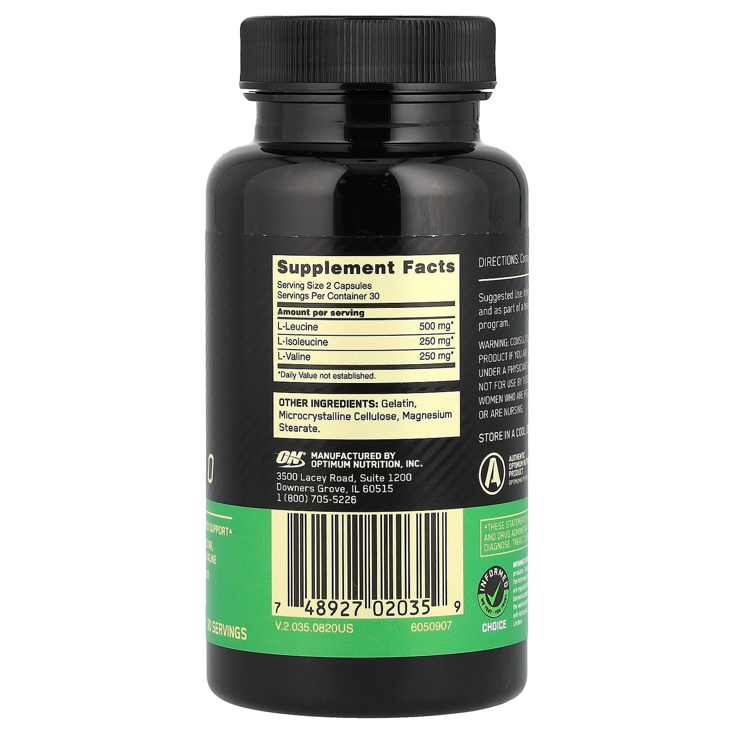 Optimum Nutrition, BCAA 1000, 1,000 mg, 60 Capsules (500 mg per Capsule) - Image 2