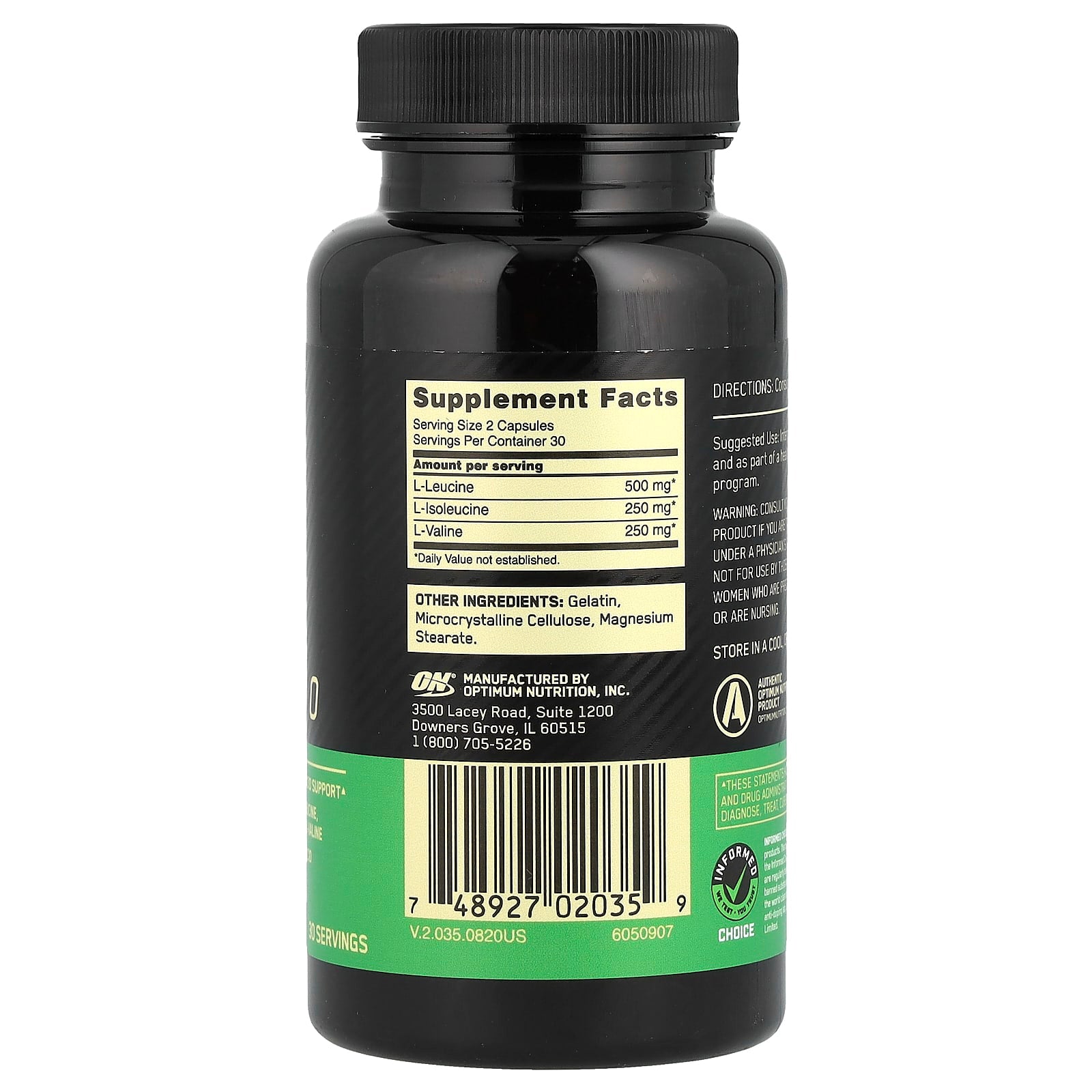 Optimum Nutrition, BCAA 1000, 1,000 mg, 60 Capsules (500 mg per Capsule) - Image 2