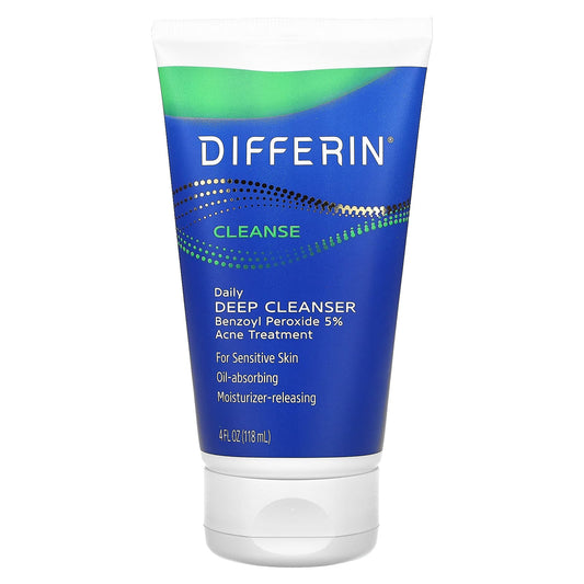 Differin Daily Deep Cleanser for Sensitive Skin, 5% Benzoyl Peroxide, 4 fl oz - Image 1