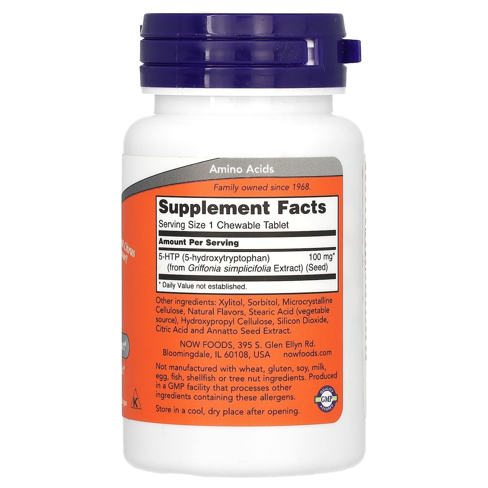 NOW Foods, 5-HTP, Natural Citrus, 100 mg, 90 Chewables - Image 2