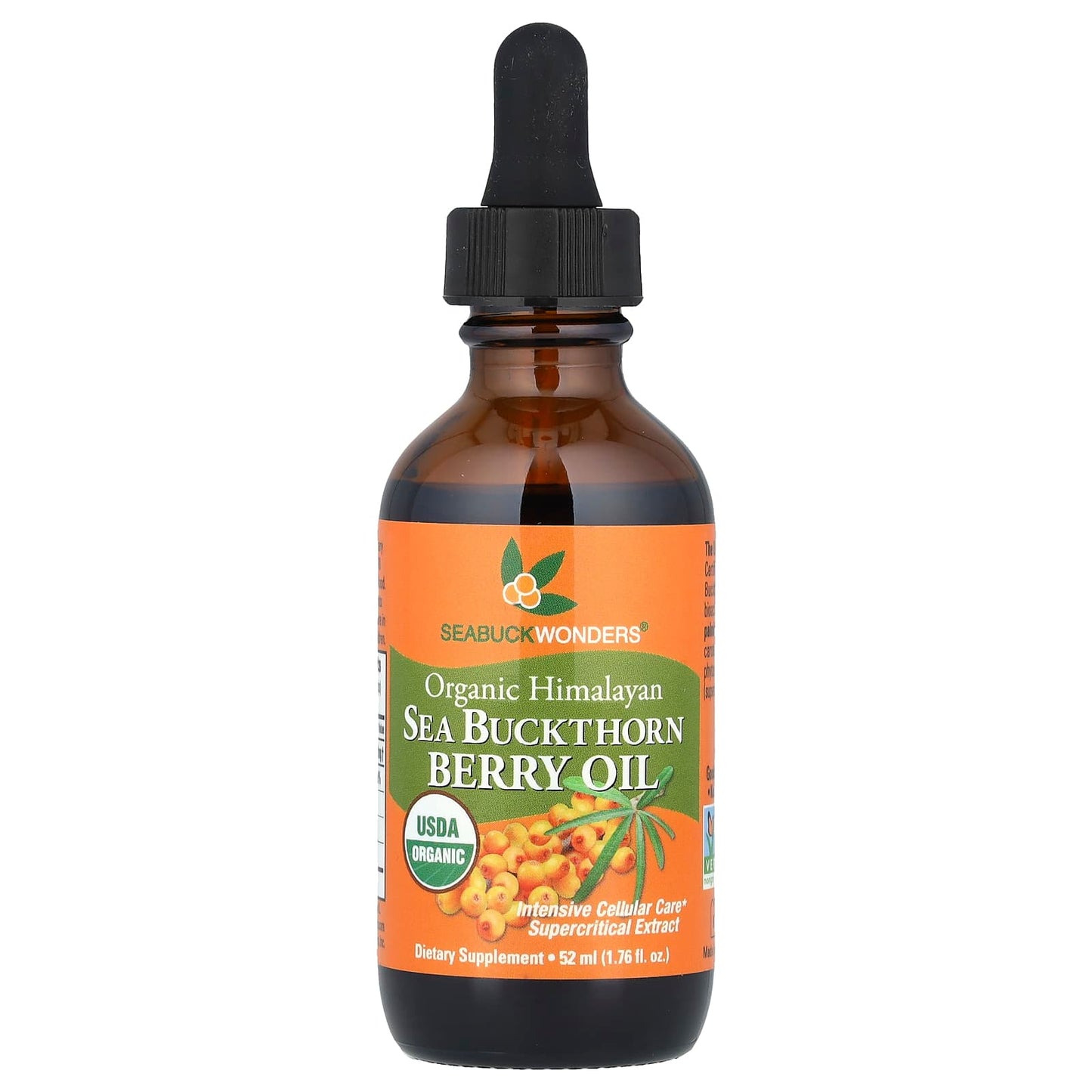 SeaBuckWonders, Organic Himalayan Sea Buckthorn Berry Oil, 1,000 mg, 1.76 fl oz (52 ml) - Image 1