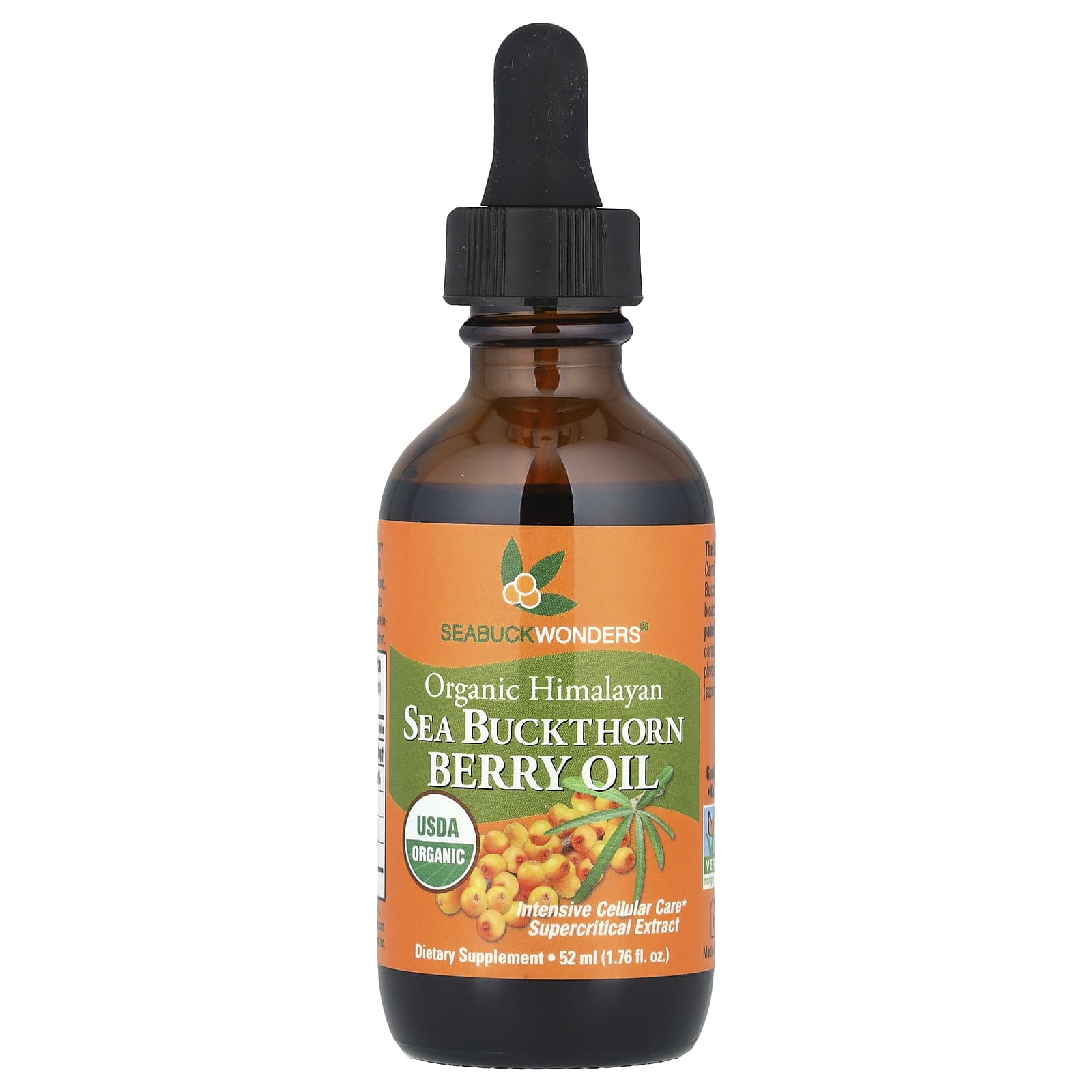 SeaBuckWonders, Organic Himalayan Sea Buckthorn Berry Oil, 1,000 mg, 1.76 fl oz (52 ml) - Image 1