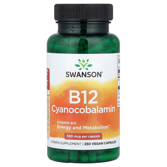 Swanson, Vitamin B12, (Cyanocobalamin), 500 mcg, 250 Vegan Capsules - Image 1
