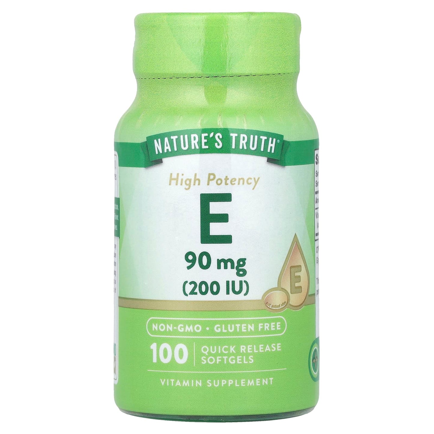 Nature's Truth, Vitamin E, High Potency, 90 mg (200 IU), 100 Quick Release Softgels - Image 1