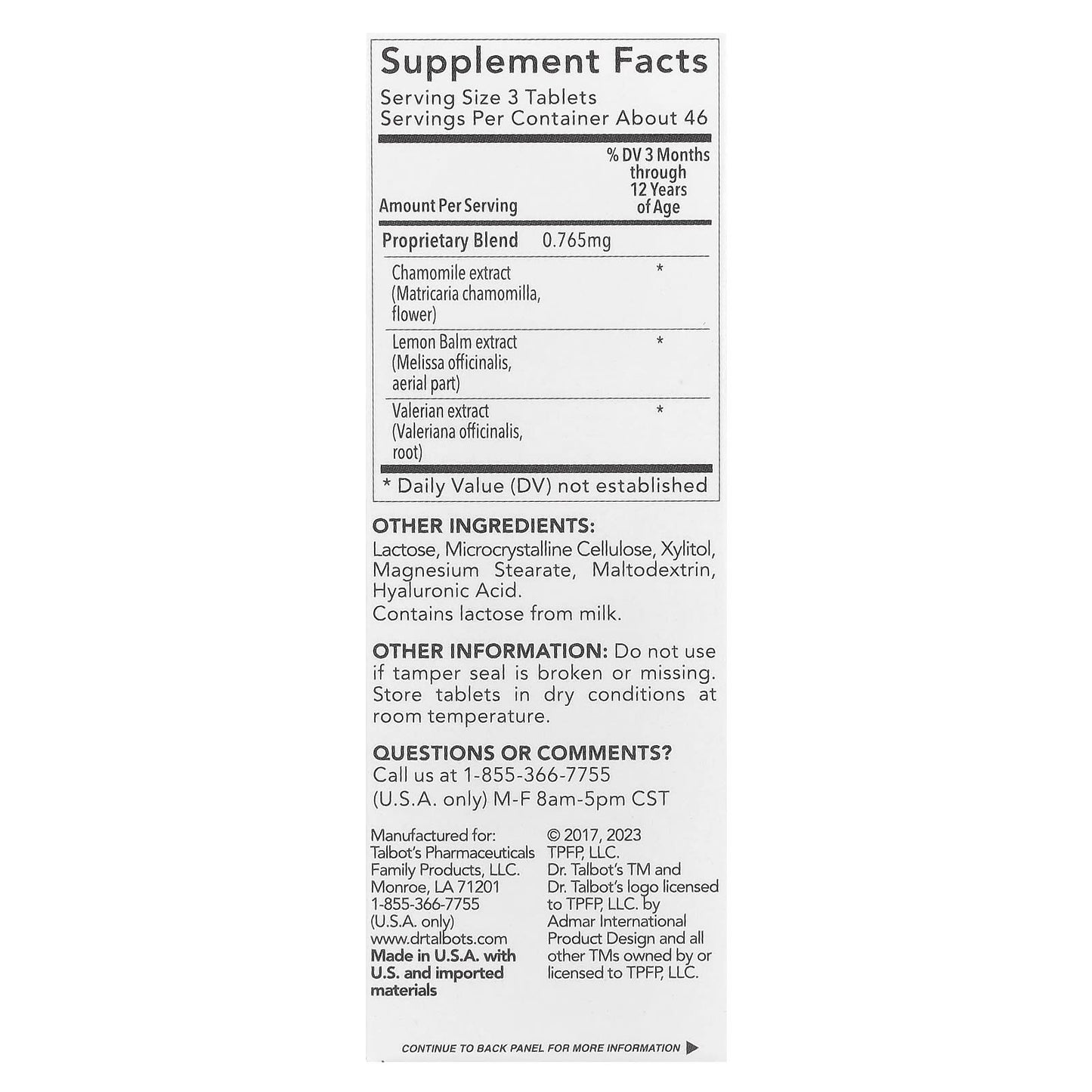 Dr. Talbot's Chamomile Night Time Soothing Tablets for Babies - 140 Quick-Dissolve Tablets - Image 2