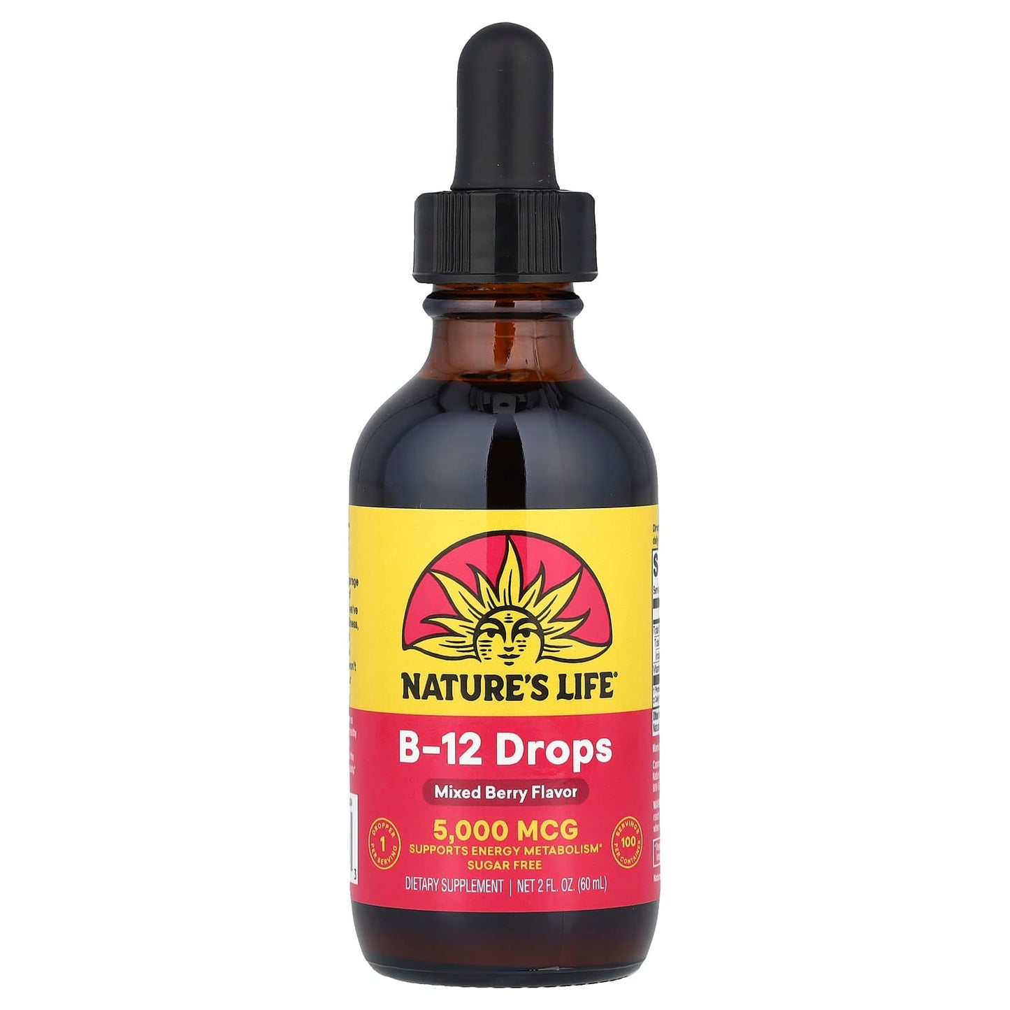 Nature's Life, B-12 Drops, Sugar Free, Mixed Berry, 5,000 mcg, 2 fl oz (60 ml) - Image 1