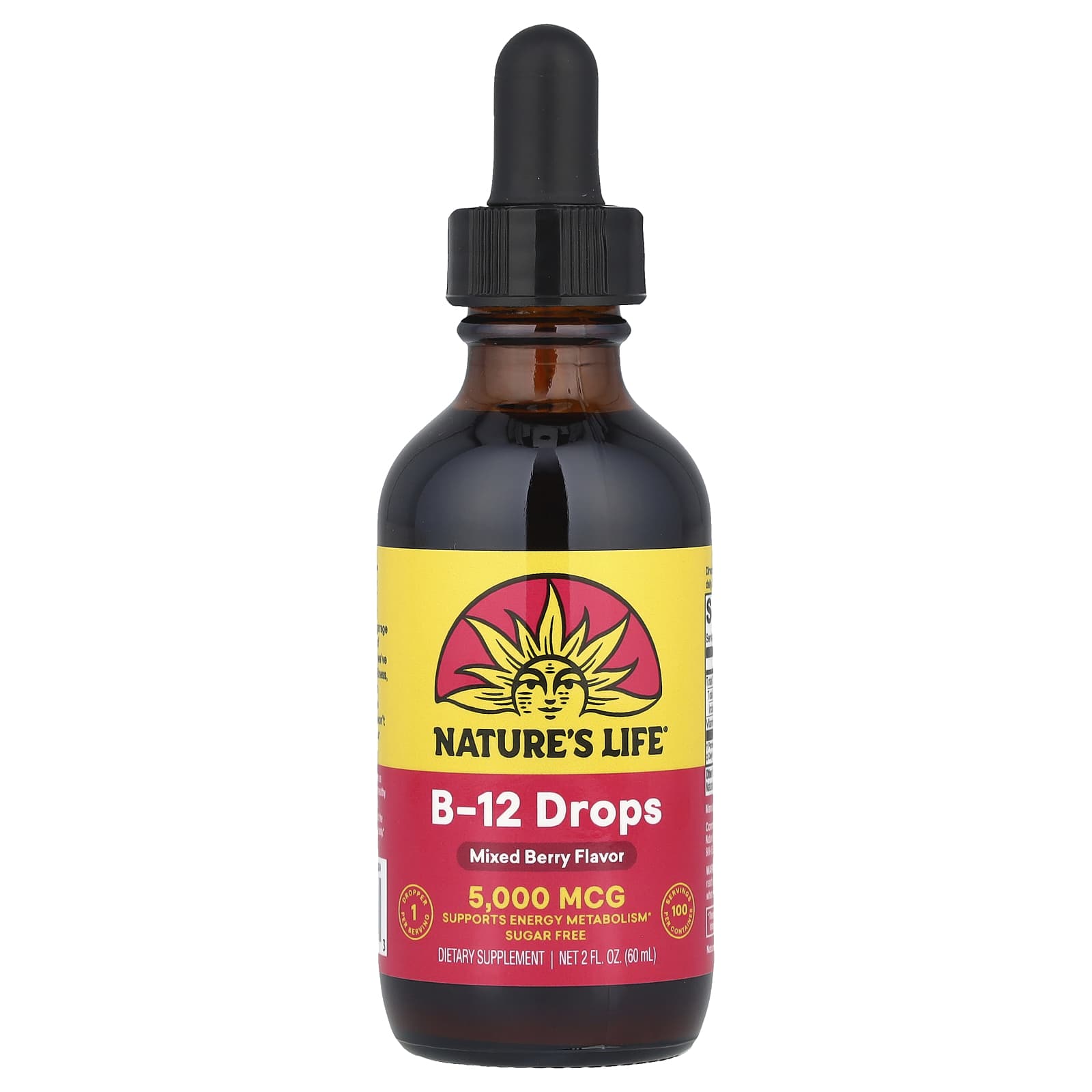 Nature's Life, B-12 Drops, Sugar Free, Mixed Berry, 5,000 mcg, 2 fl oz (60 ml) - Image 1