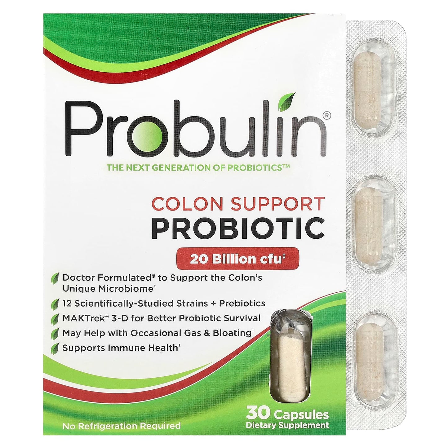 Probulin, Colon Support Probiotic, 20 Billion CFU, 30 Capsules - Image 1