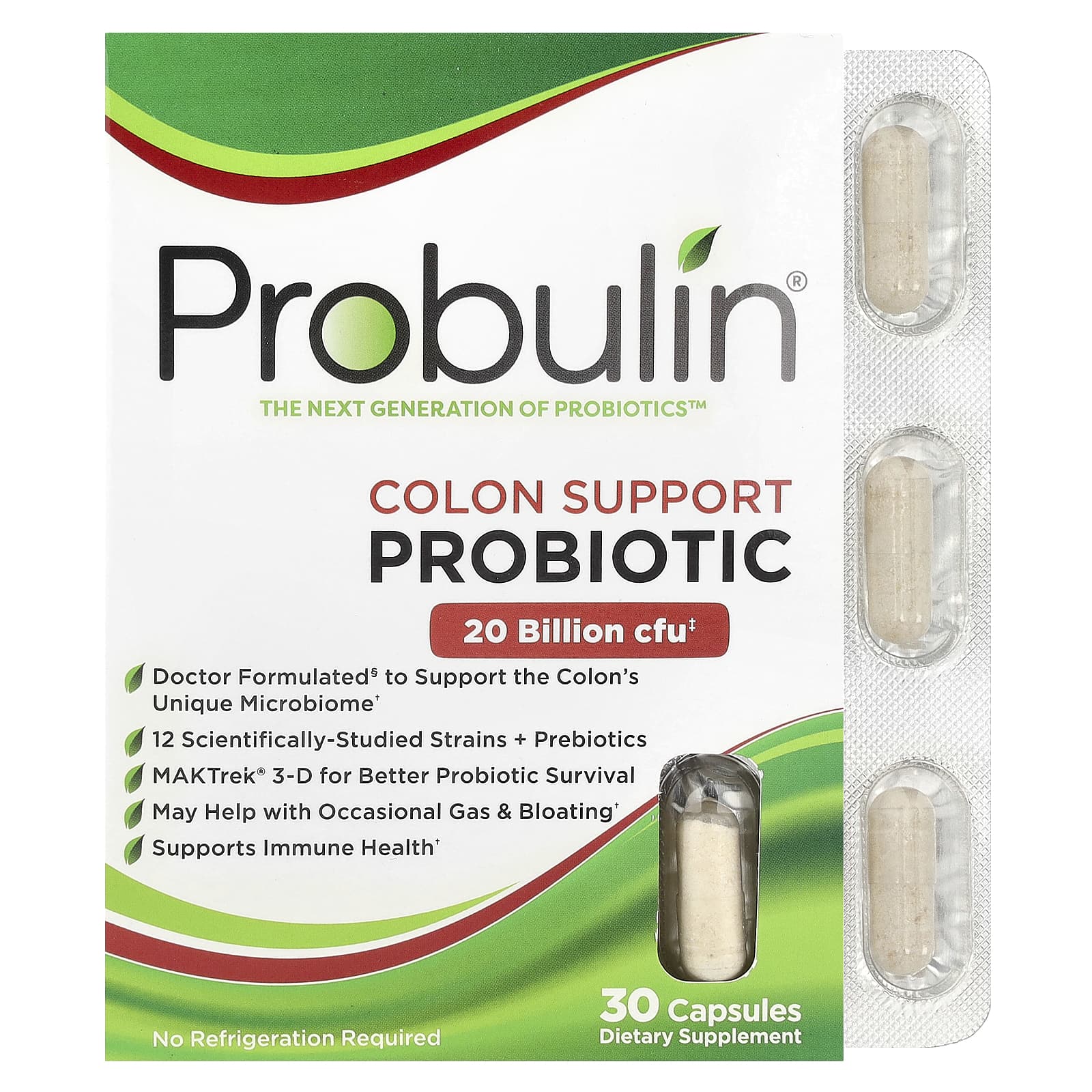 Probulin, Colon Support Probiotic, 20 Billion CFU, 30 Capsules - Image 1